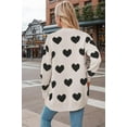 thumbnail image 4 of Women Love Heart Graphic Oversized Sweaters Valentine Cute Cardigan V-neck Open Front Button  Mid Length Jacket, 4 of 5