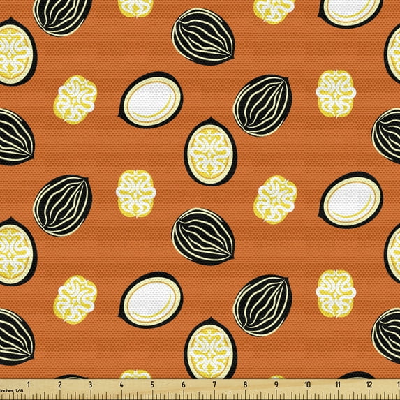 Abstract Fabric by the Yard, Pattern of Walnut Organic Snacks Raw Appetizers Nuts Healthy Living, Decorative Upholstery Fabric for Sofas and Home Accents, Mustard Vermilion Cream by Ambesonne