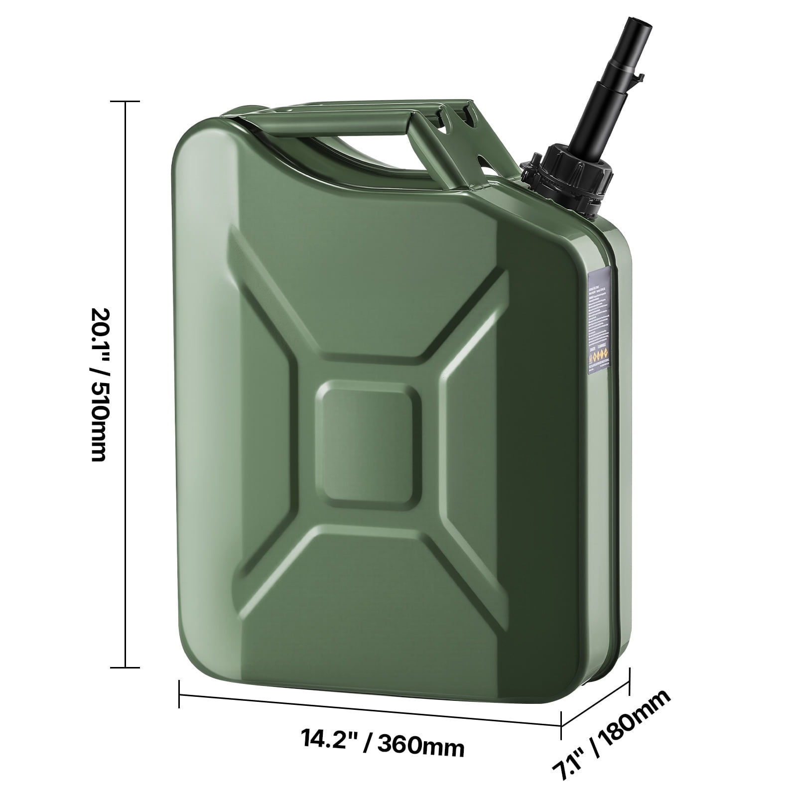 KFFKFF 5.3 Gallon Metal Fuel Container with Spout and Handle, Durable Gas Tank for Cars, Motorcycles, ATVs, and UTVs, Leak-Resistant and Corrosion-Resistant Design, Green