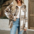 thumbnail image 4 of Siilsaa Womens Plaid Sherpa Lined Jacket Winter Button Up Flannel Jackets Oversized Fleece Fuzzy Warm Coat Jackets Khaki,L, 4 of 5