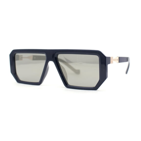 Flat Top Mobster Angular Modern Metal Hinge Racer Sunglasses Navy - Gold Mirror