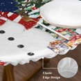 thumbnail image 3 of Navy Blue Christmas Round Tablecloth, Fitted Table Cover with Elastic for 55"-60" Round Tables, Snowman Xmas Tree Poinsettia Eucalyptus Table Cloth Outdoor Indoor Dinning Party Waterproof Tablecloths, 3 of 7