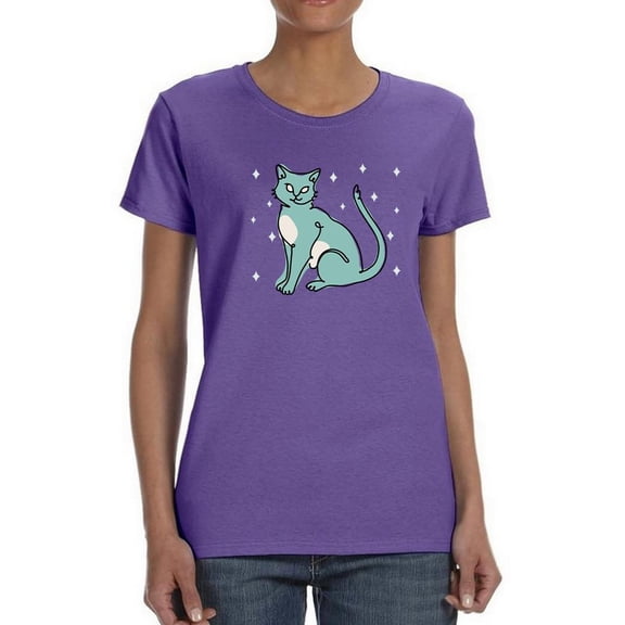 Magical Cat Stars Glitter Shaped T-Shirt Women -Smartprints Designs, Female x-Large