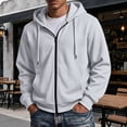 thumbnail image 2 of Hearthz Mens Flannel Hoodie Oversized Full Zip Up Mens Sweatshirt Hoodie Drawstring Fall Winter Warm Hoodie Jacket Men Light Gray XXL, 2 of 8