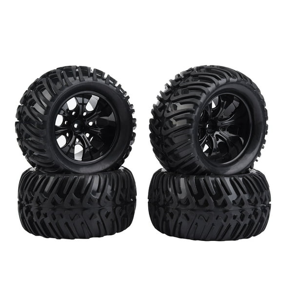 4pcs Rc Car Tires, Y-Shaped Pattern Tyre Rubber Tires With Hubs, For 1/10 Scale Rc Truck Model Vehicle Accessories(7/10 Holes) [Black 7-hole outline]