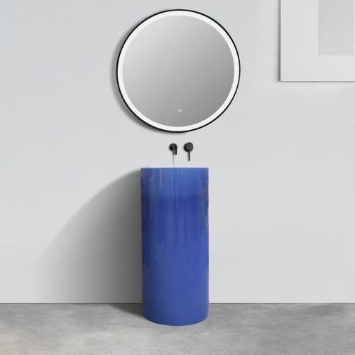 HestiNysus 15.7'' round shape translucent blue floor standing basin pedestal sink for the bathroom
