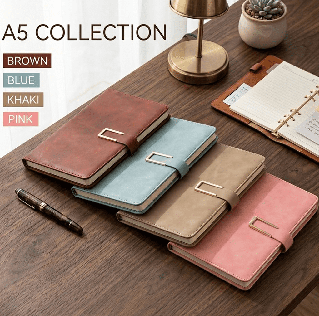 8-PACK A5 Faux Leather Journal Notebooks, Professional Lined Diary with Metal U-Clasp & Pen Loop, 80GSM 100 Sheets 1CM Ruled Office Writing Pad for Business, 4 Colors