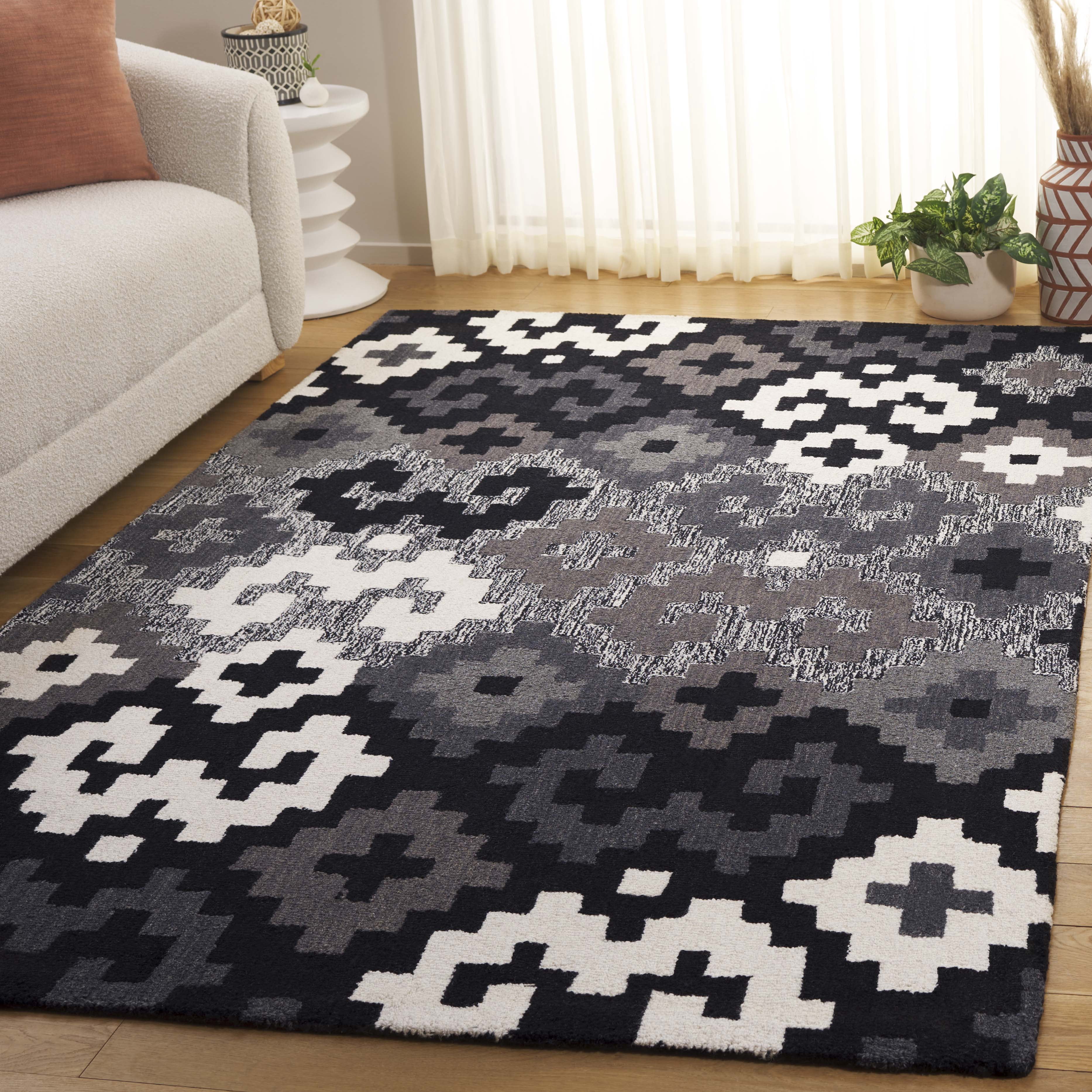 SAFAVIEH Metro Amable Geometric Area Rug, Black/Ivory, 8' x 10'