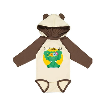 

Inktastic My Auntie Rules My Aunt Rules Green Elephant Kondo and Crown Gift Baby Girl Long Sleeve Bodysuit