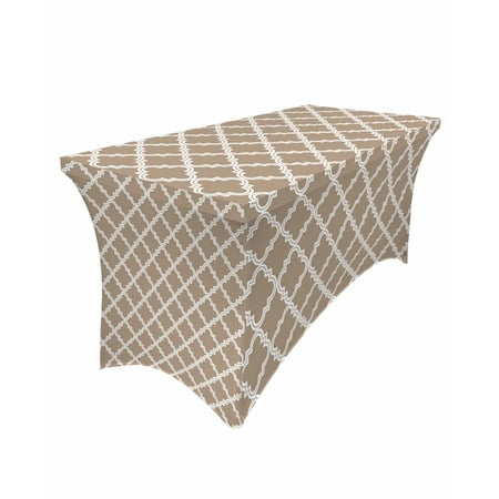 

Table Cloths for 6 foot Rectangle Tables Beige Moroccan Pattern Geometric Stretch Washable Fitted Tablecloth Protector Picnic Table Cover for Event Wedding Party Banquet