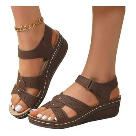

XWQWJH Sandals for Women Plantar Fasciitis Feet Sandal Outdoor Flip Flops Beach Wedge Sandals for Women with Arch Support Raised soles Casual