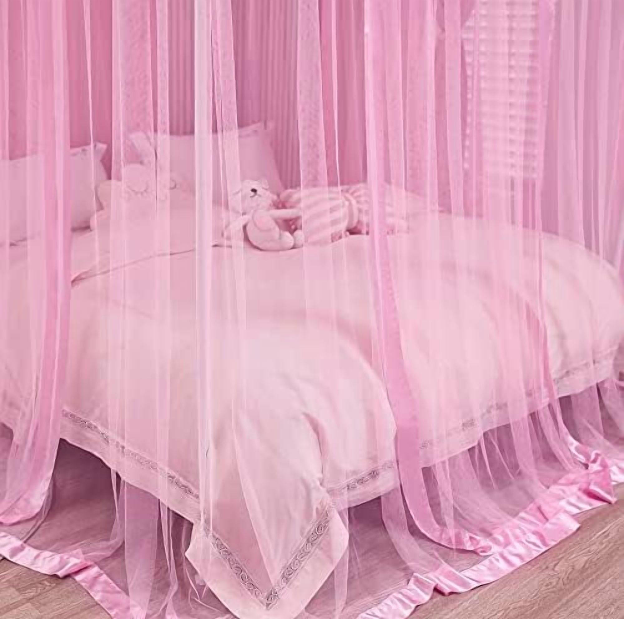4 Corners Post Canopy Bed Curtains for Girls Full Size - Royal Luxurious Cozy Drape Canopy Bed Frames Netting for Kids Adults- Cute Princess Bedroom Decoration (Pink)