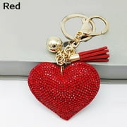 opvise Romantic Dazzling Rhinestone Love Heart Charm Pendant Fringe Keychain Keyring