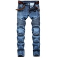 thumbnail image 1 of cllios Mens Distressed Biker Slim Jeans Stretched Ripped Denim Pants Skinny Destroyed Fashion Stretch Jeans, 1 of 9