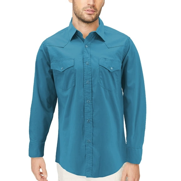Red Label Pearl Snap Western Long Sleeve Slim Fit Shirt D-20 (M, Teal)
