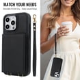 thumbnail image 5 of Wallet Case for iPhone 14 Pro, with Wrist Strap and Shoulder Strap, RFID Blocking Card Slots, Classic Kickstand Magnetic Flip PU Leather Phone Case Cover for iPhone 14 Pro, Black, 5 of 8