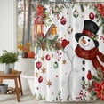 thumbnail image 3 of Shower Curtains Sets for Bathroom Decor Xmas Snowman Ball Poinsettia Berry Waterproof Bathroom Curtain with Hooks, Winter White Snowflake for Bathroom Decor,72x72IN, 3 of 9