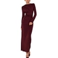 thumbnail image 2 of YueHuiYing Women's Asymmetrical Neckline Long-Sleeve Fitted Waist Pleated Slim-Fit Maxi Dress with Round Neck and Ankle-Length Hem, 2 of 9