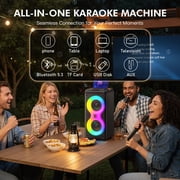 JYX Party Speaker, Portable Outdoor Bluetooth Speaker with 2 Microphones, Led Lighting, Retro Leather Deep Bass PA System for Singing, T39