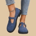 thumbnail image 6 of FRSASU Women's Dress Flats Ballet Low Wedge Round Toe Ankle Strap Comfortable Casual Business office Work Flats Shoes Blue, 6 of 7