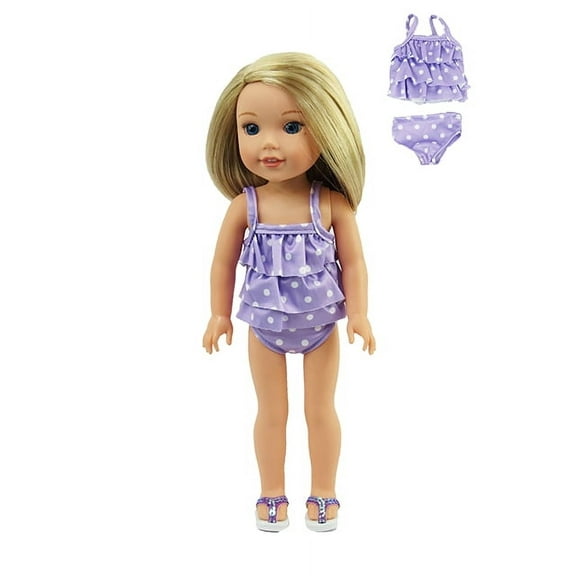 American Fashion World Lavender Polka Dot Swimsuit For 14 Inch Dolls