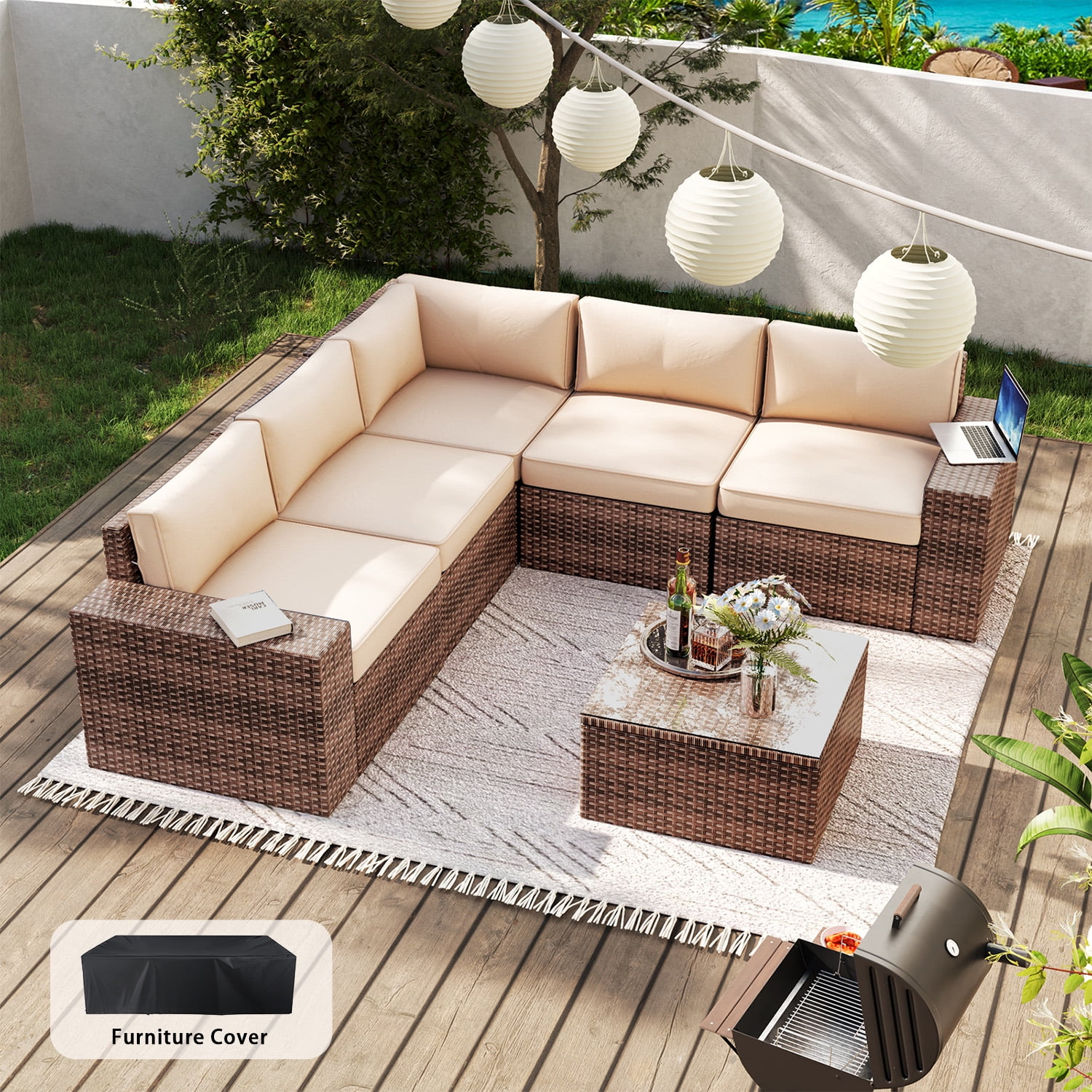 Mazie 7 piece rattan sectional hotsell