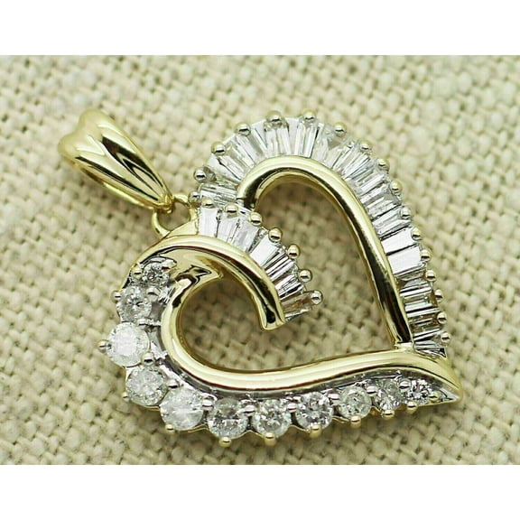 2Ct Lab Created Baguette Round Cut Diamond Heart Pendant 14k Yellow Gold Plated