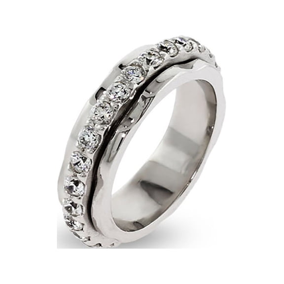 Sterling Silver Spinner Ring with Cz Band, Ring Sizes 6 to 9