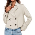 thumbnail image 3 of Double Breasted Women Solid Color Lapel Trench Coat Cropped Jacket, 3 of 6