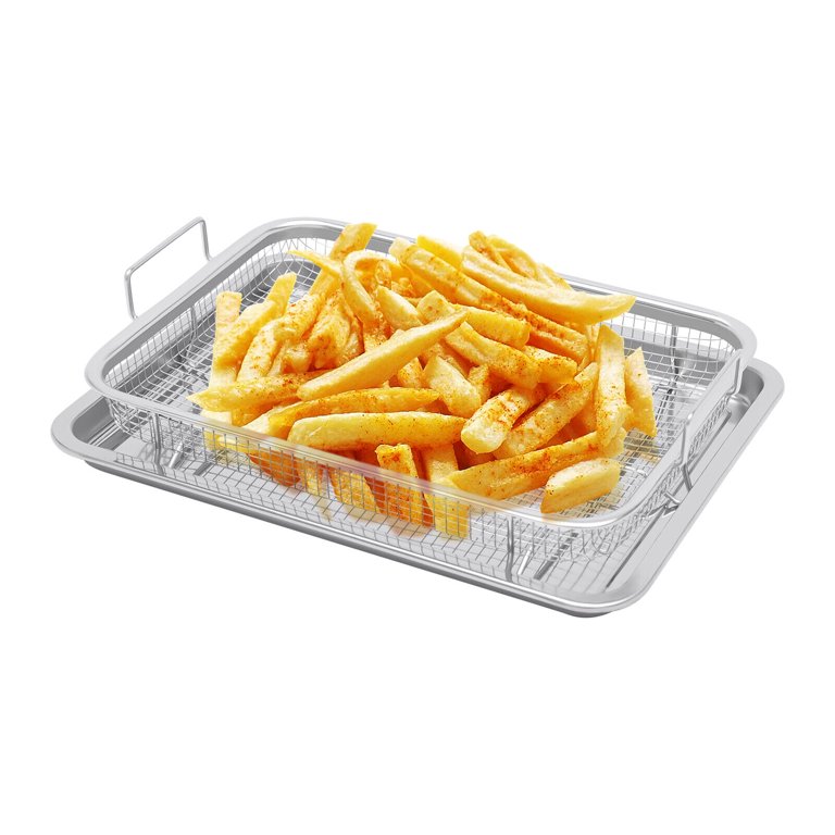 Flkoendmall 2pcs Air Fryer Basket Stainless Steel Tray for Oven Grease Tray Bacon Rack, Size: Air Fryer Basket Size(Large*W*H): 30*22.1*8cm/11.8*8.7*