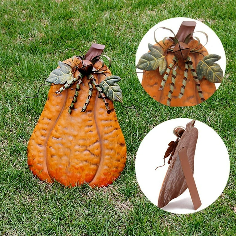 Metal Fall Pumpkin Decor, Indoor Outdoor Standing Flat Pumpkin