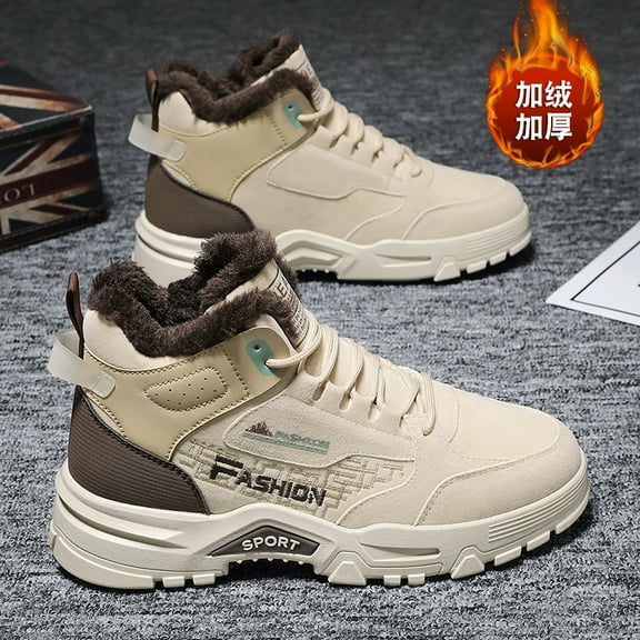 Men's High-Top Winter Boots-like Sneakers - Height-Increasing Ankle, Thick Traction Tires (Rubber Sole), Anti-Odor PU Upper, Lace-Up Mid-Calf Boots for Snow, Ice & Urban - Durable Cold Weather Shoes