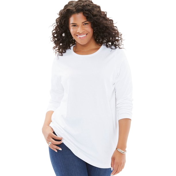 Woman Within Plus Size Perfect Crewneck Long Sleeve Tee - Walmart.com