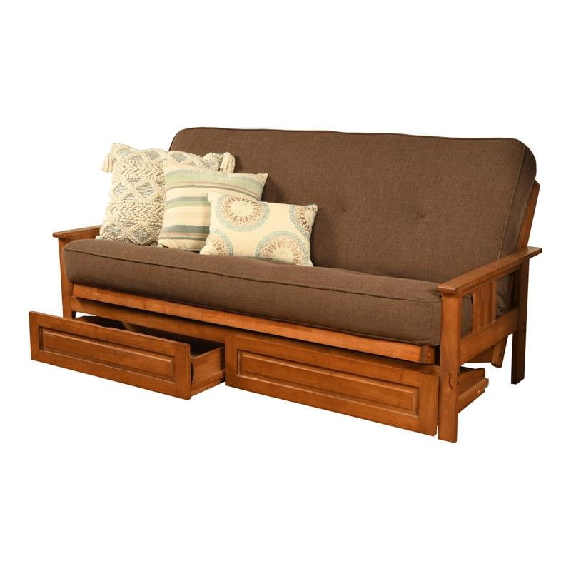 Pemberly Row Futon with Linen Fabric Mattress in Brown and Barbados