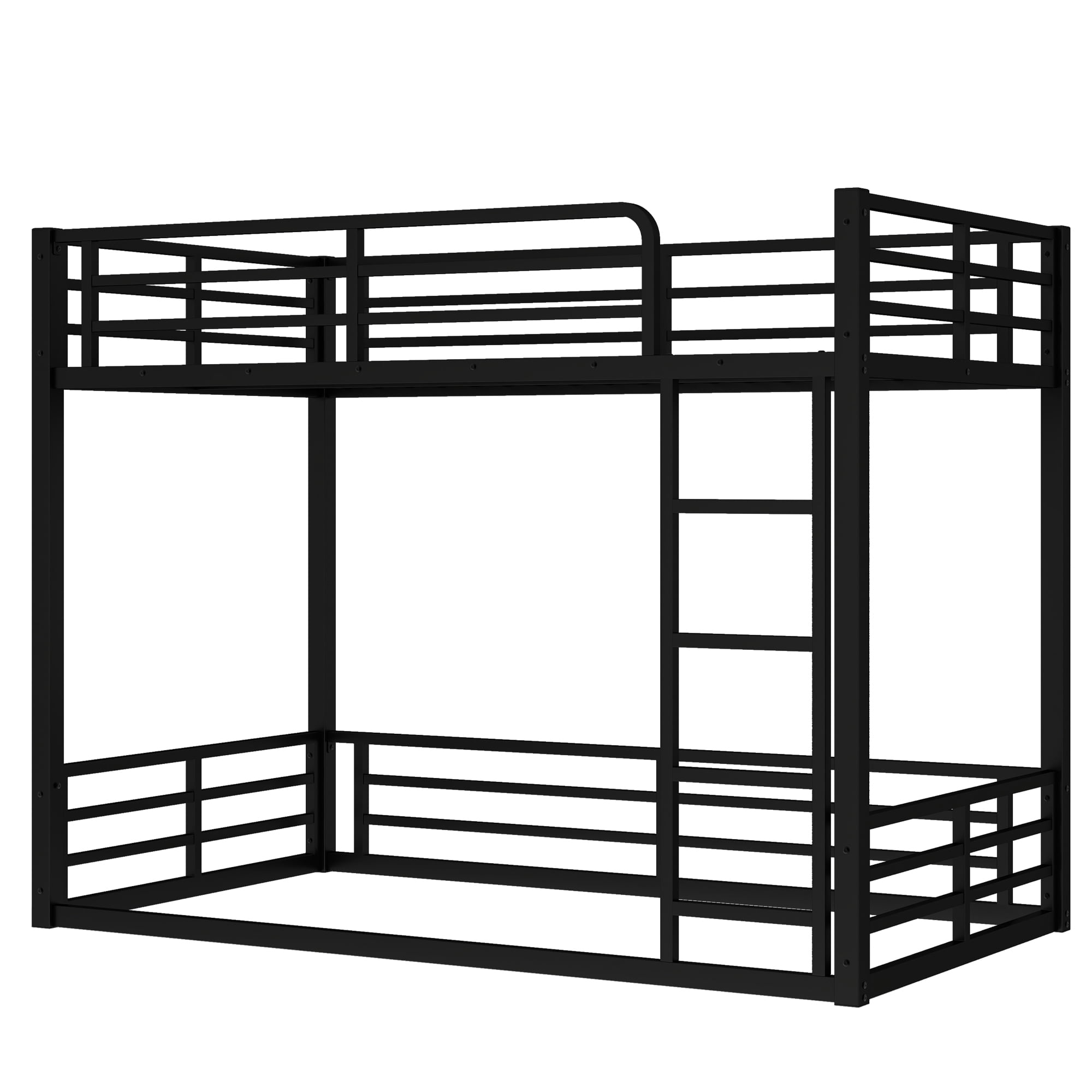 Leumius Metal Bunk Bed,Twin XL over Twin XL Floor Bunk Bed Frame for Kids/Teens/Adults,Space-Saving/Noise Reduced/No Box Spring Needed,Black