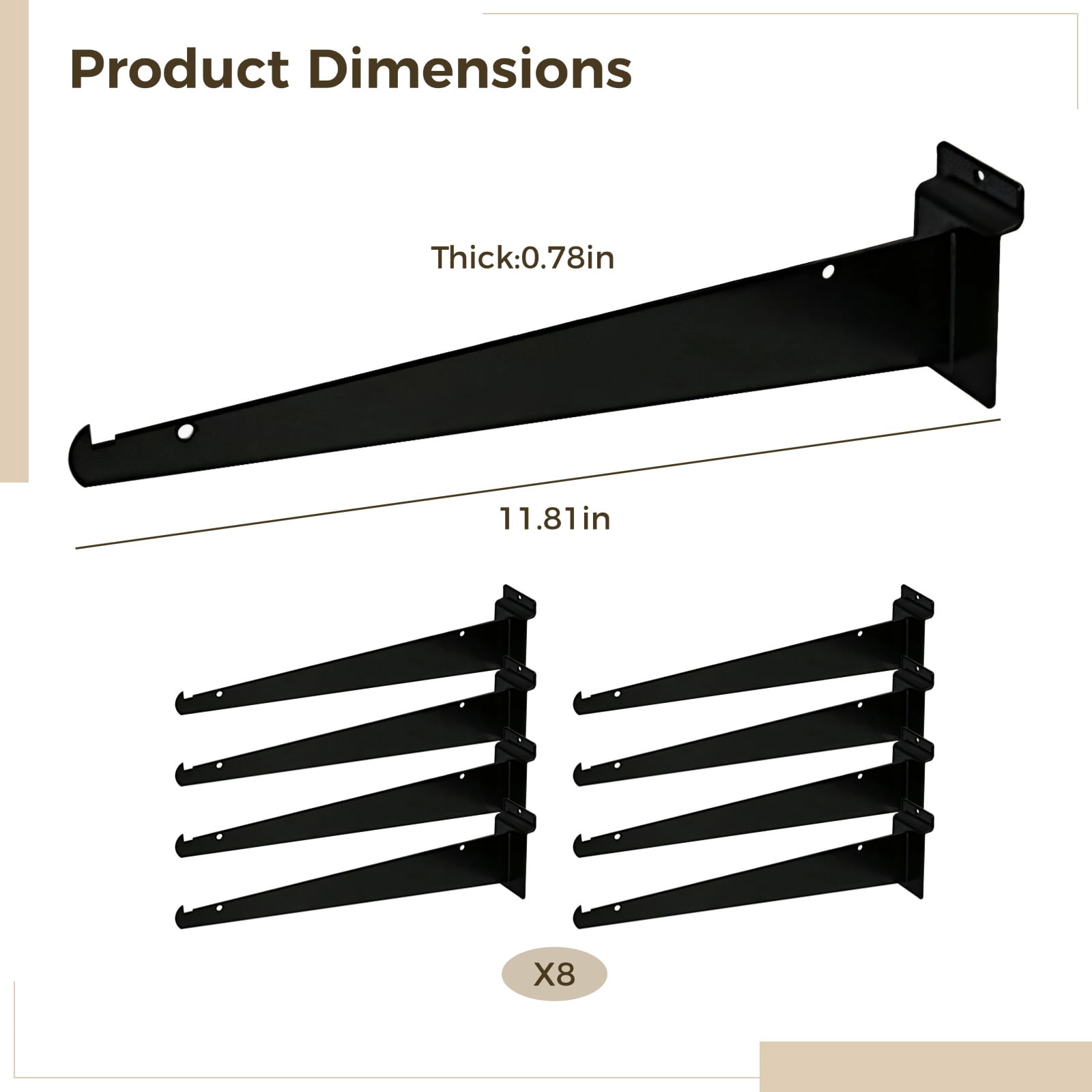 8 PCS Wall Shelf Brackets, 12 in Heavy Duty Steel Shelf Holder, High Load Slat Wall Shelf Rack for Storage and Display
