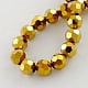 Electroplate Glass Bead Strands Faceted Round Golden Plated 8x7mm Hole: 1mm 72pcs/strand