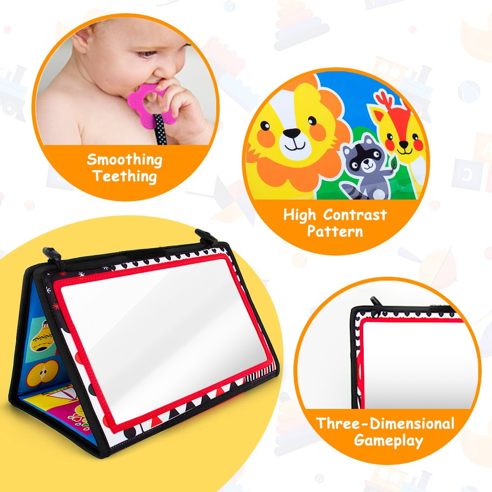 loivesh Tummy Time Mirror Toy with Baby Activity Mat , High Contrast Black and White Baby Toys, Montessori Sensory Toy for Baby Infant Newborn 0 3 6 Months Toys