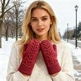 thumbnail image 2 of KHONTS Women's Mittens Winter Gloves Warm Lining Mittens Cozy Thick Crochet Cable Knit Gloves Red One Size, 2 of 5