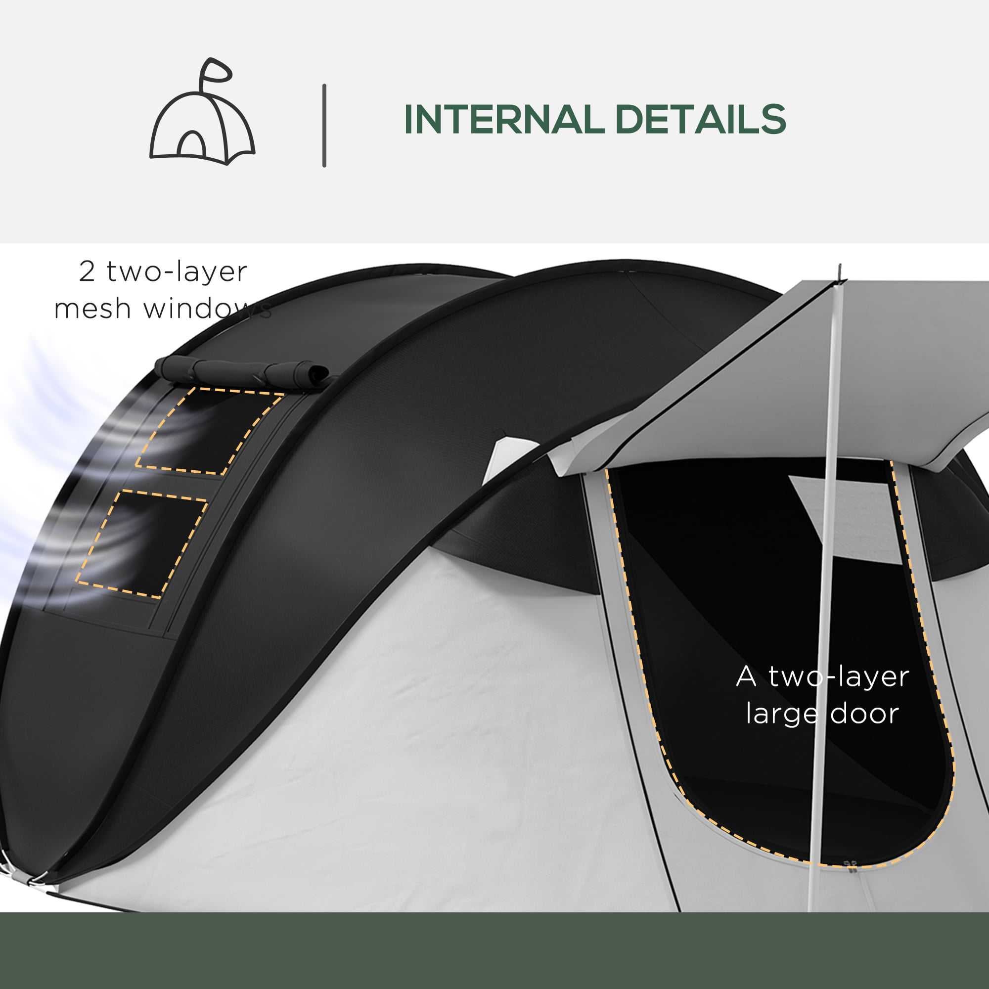 Pop Up Tent, Instant Camping Tent with Porch and Carry Bag, 3000mm Waterproof, for 2-3 People