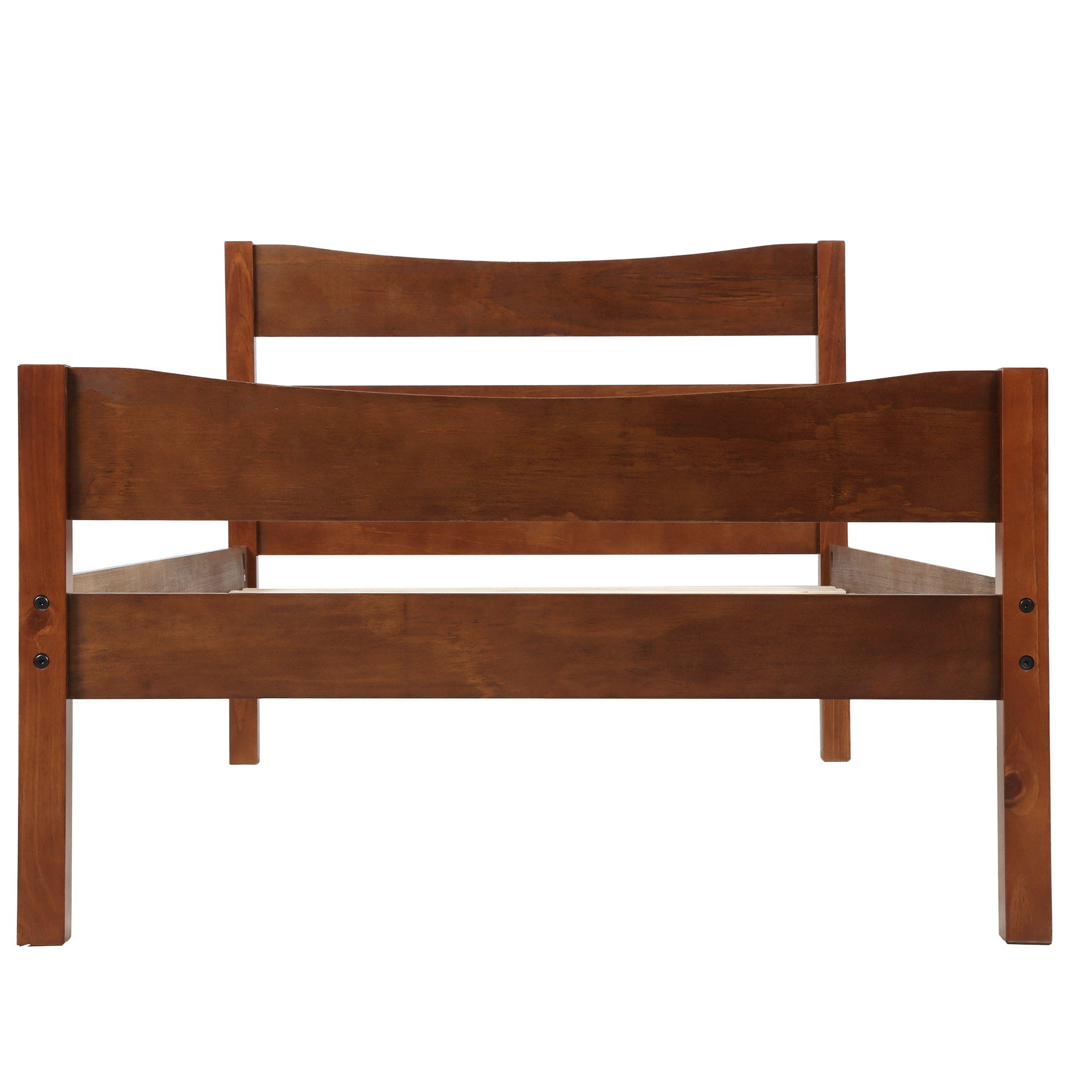 Aukfa Twin Platform Bed, Wood Bed Frame with Headboard, Walnut
