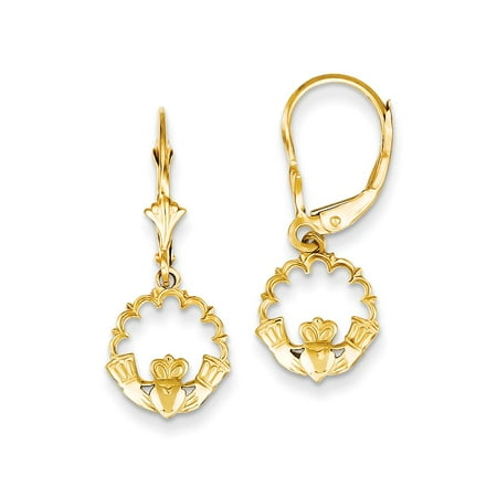 Roy Rose Jewelry 14K Yellow Gold Claddagh in Circle Leverback Earrings