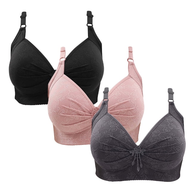 LOVZFMLL Soutiens-Gorge pour Femmes 3 Pcs Dentelle Fleur Rassemblée Grande Taille Soutien-Gorge Quotidien Sans Armatures Noir TP