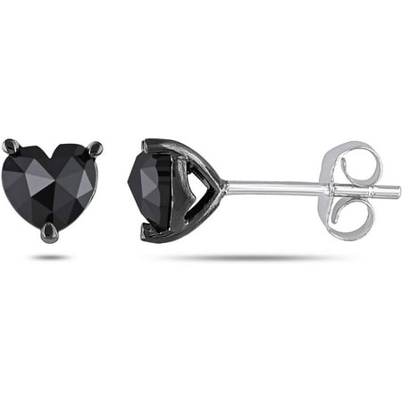 1 Carat T.W. Black Diamond 10kt White Gold Heart Stud Earrings