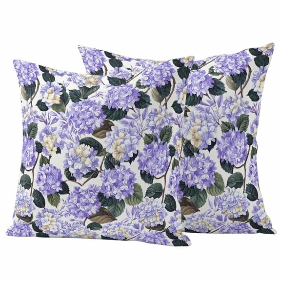2 Pack Outdoor Waterproof Throw Pillow Covers,Purple Flower Leaves Hydrangea Decorative Square Patio Pillowcases for Chair Couch Sofa 18x18in