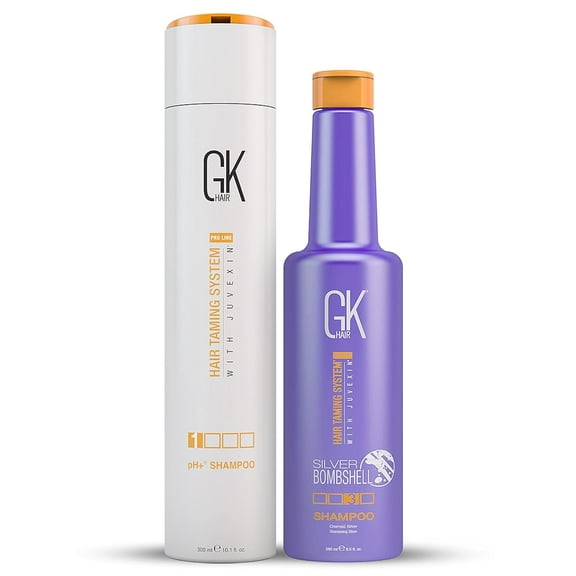 Global Keratin GK hair Purple Shampoo/Toner Silver Bombshell for Blonde 280ml - Clarifying Shampoo for Deep Hair Cleansing, Remove Impurities - pH  Pre-Treatment Clarifying Shampoo 300ml