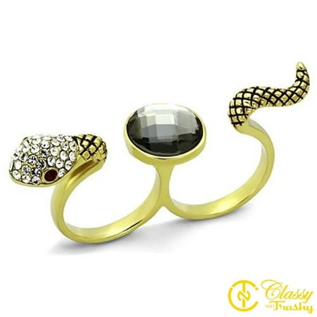 - Classy Not Trashy® Women's Stainless Steel Synthetic Black Colored Snake Ring - Size 6