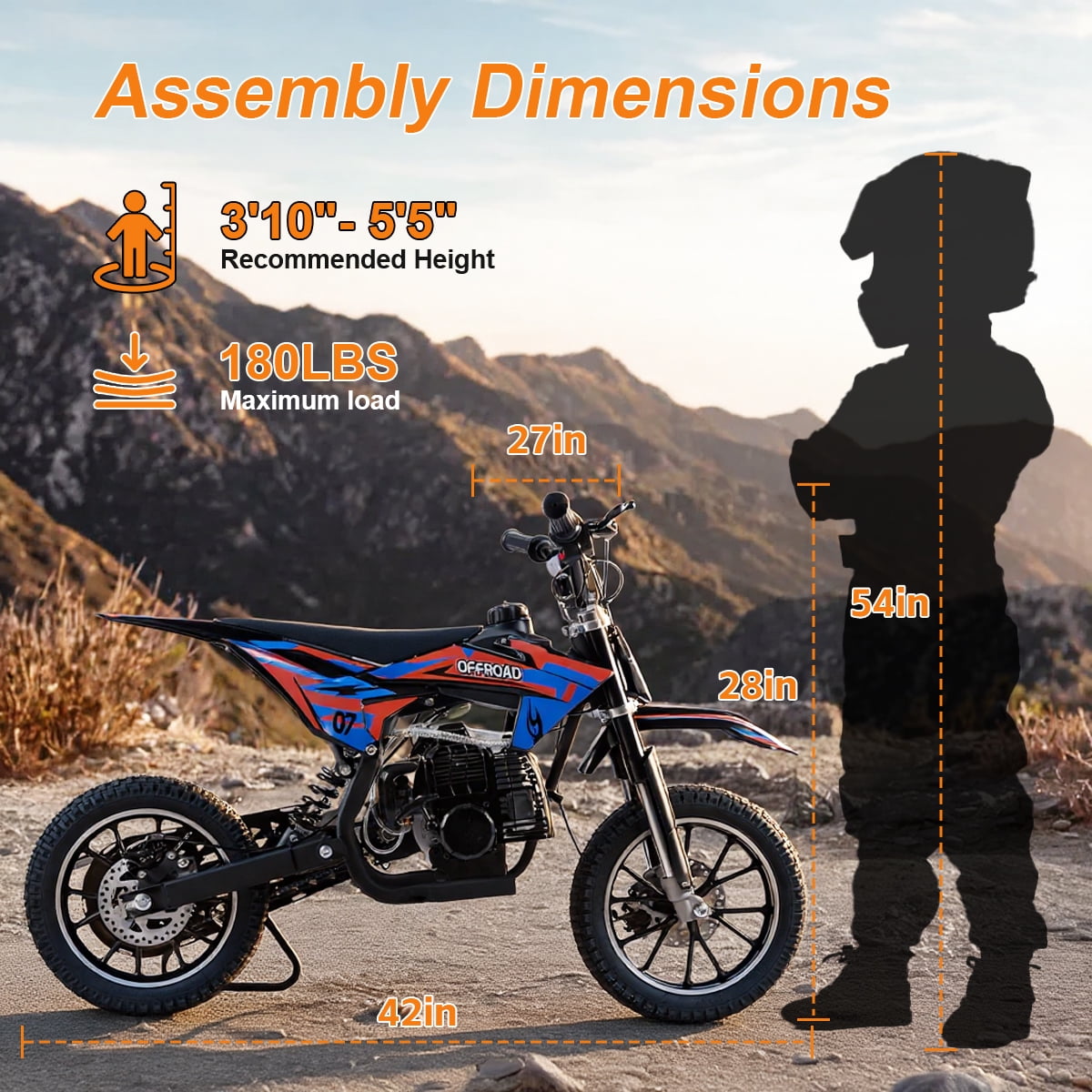 SAY YEAH Dirt Bike,50CC Gas Powered Off Road Dirt Bike for Kids 8-13,Weight Support Up to 200 LBS,25MPH Top Speed,Multicolor Red