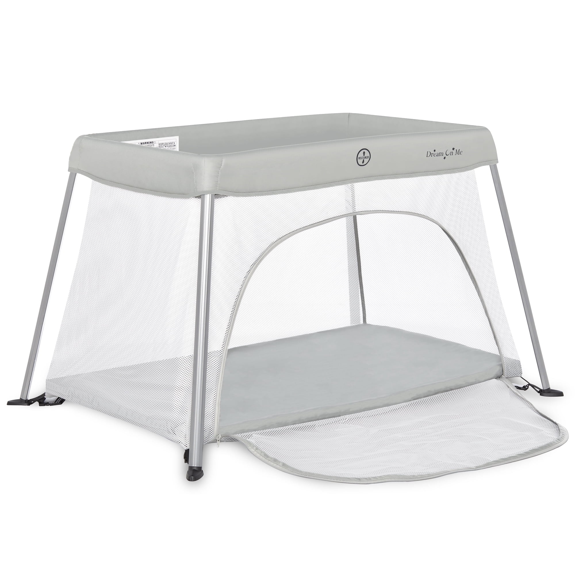 Dream on Me Travel Light Playard With Mesh Zipper Door, Easy Access, Portable, Gray