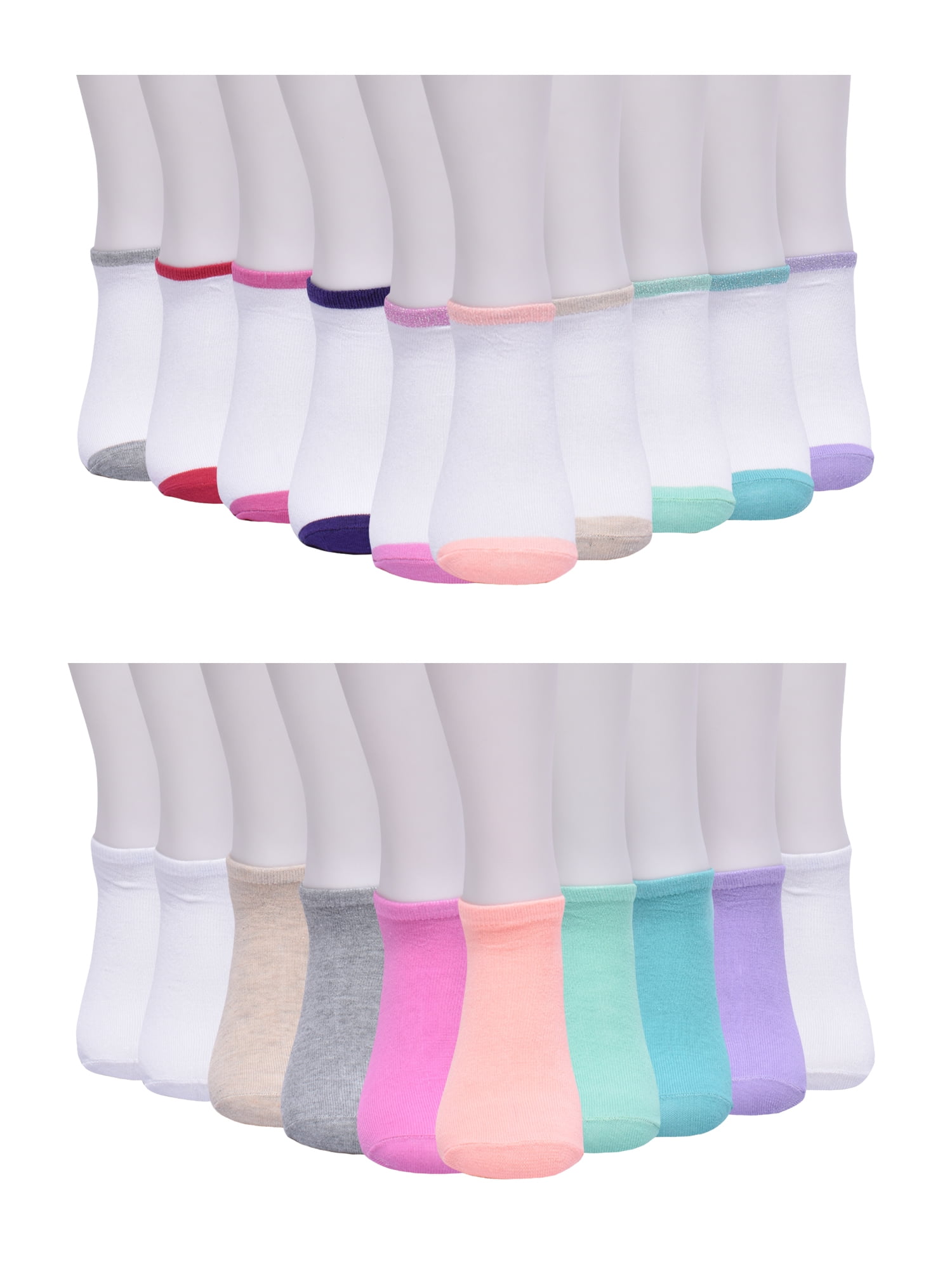 Wonder Nation Girls No Show Socks, 20-Pack, Sizes S-L